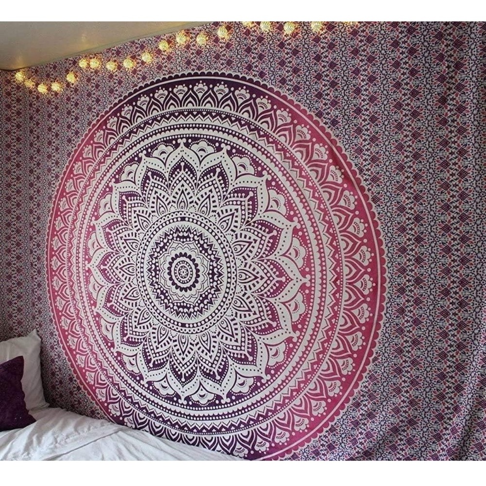 Pink Ombre Mandala Tapestry Hippie Cotton